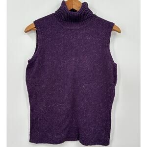 Silk Assets Diane Von Furstenberg Loose Turtleneck Sleeveless Purple Sweater SM